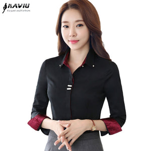 Fashion clothes women long sleeve shirt black white slim Patchwork Sequined cotton blouse - e'Rods Imports