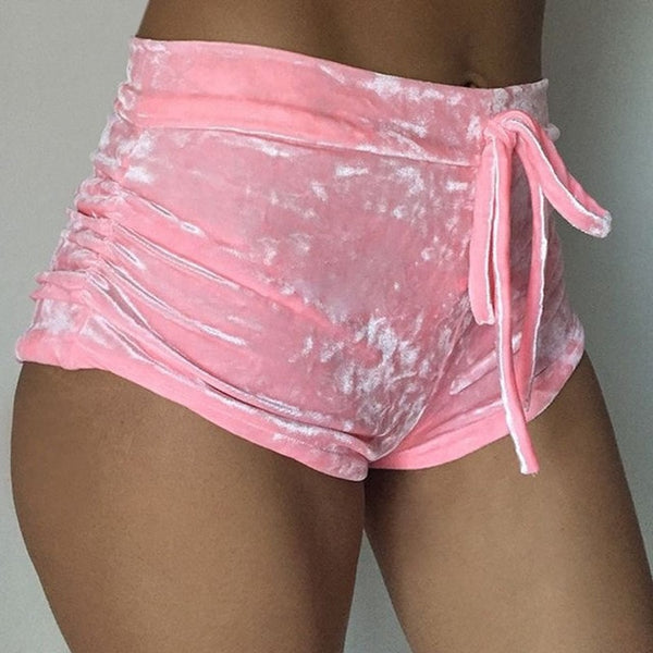 Women Pink Velvet Shorts Fashion Sexy Workout Flannel Short Pants - e'Rods Imports