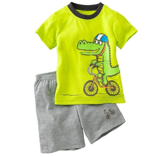 Green Crocodile Baby Boy Clothes Set Bike Children Tee Shirts Pants Suits Kids Outfit 100% Cotton Tops Panties 2 3 4 5 6 7 Years - e'Rods Imports