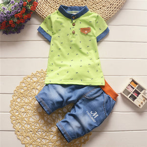 Baby boys summer clothes newborn sets for boy short sleeve shirts + jeans cool denim shorts suit - e'Rods Imports