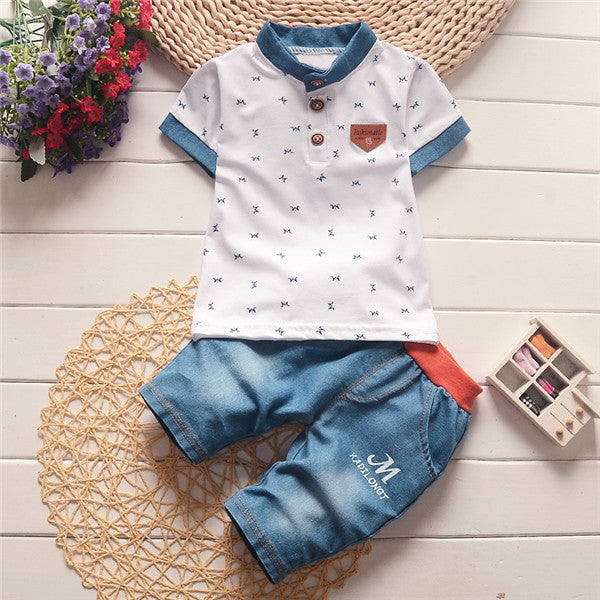 Baby boys summer clothes newborn sets for boy short sleeve shirts + jeans cool denim shorts suit - e'Rods Imports