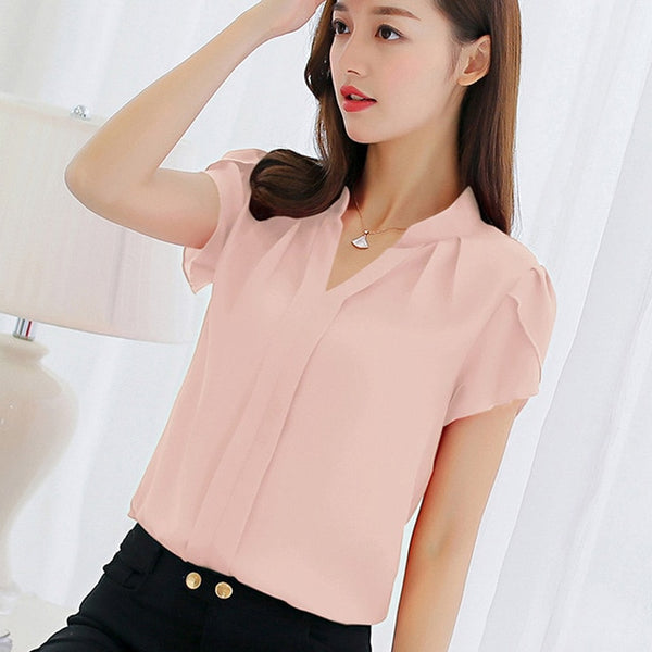 Women Shirt Tops Short Sleeve Elegant Ladies Formal Office Blouse Plus Size Chiffon Shirt clothing - e'Rods Imports