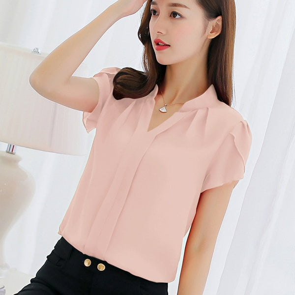 2019 Summer Women Blouse Short Sleeve Red Ladies Office Shirt - e'Rods Imports