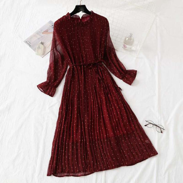 Women Print Pleated Chiffon Dress 2019 Spring Summer New Hot Fashion - e'Rods Imports